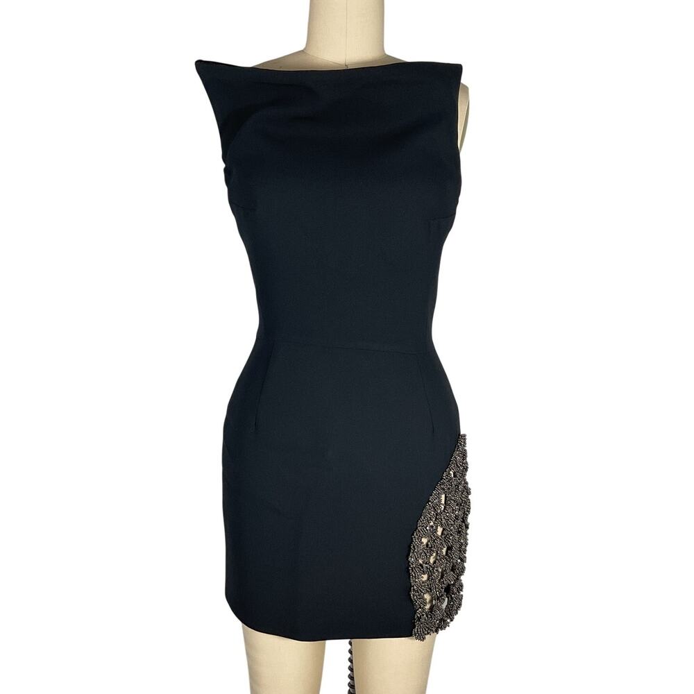 Maticevski Embellished Black Reveal Mini Dress Size Uk 8 / US 4 - Picture 2 of 7